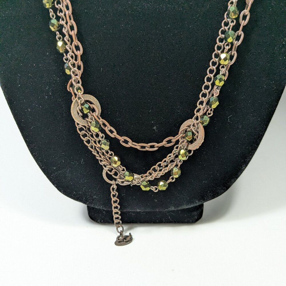 Seasonal Whispers Statement Necklace 3 Strand Faceted Stone Beads Pendant - Picture 3 of 8
